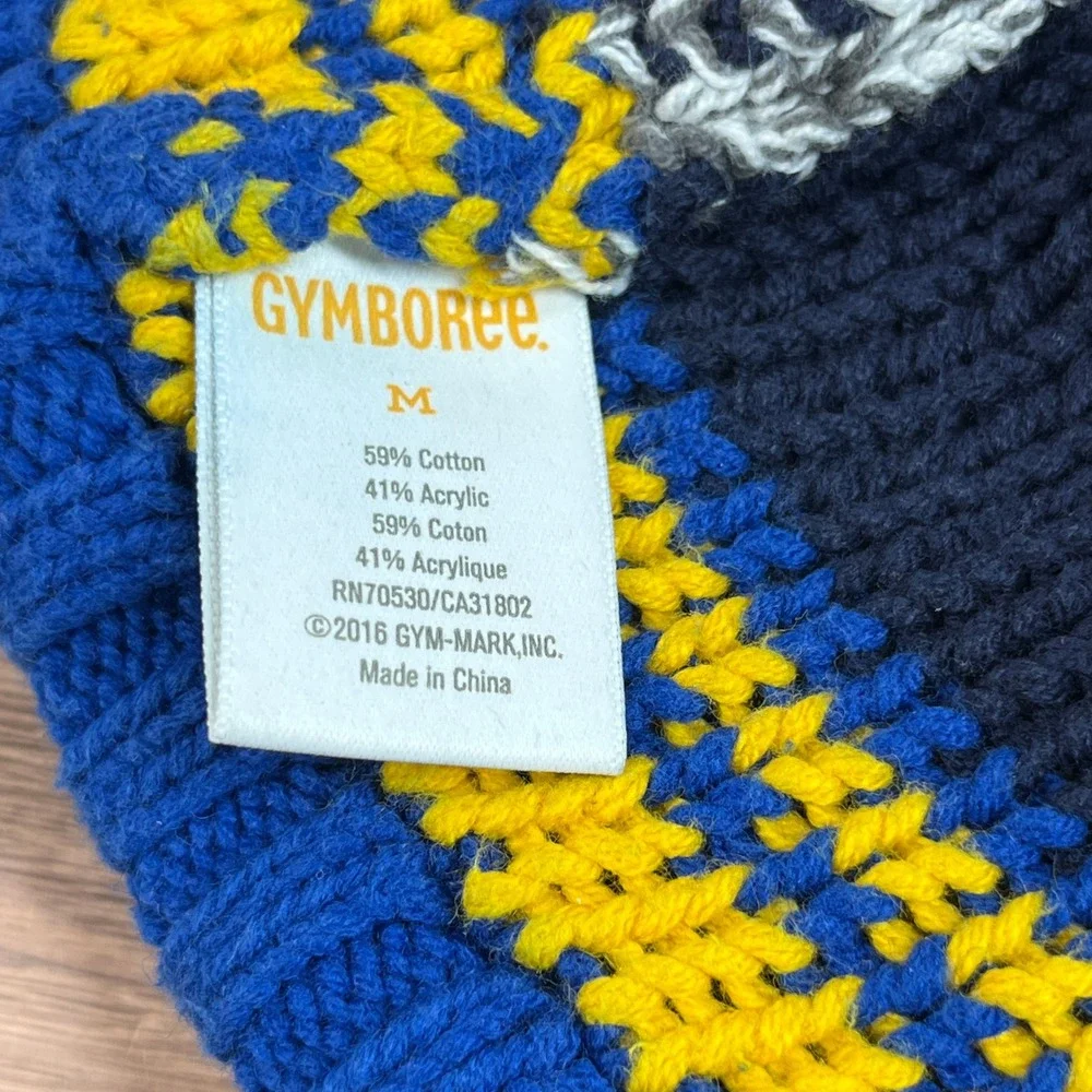 Gymboree Knit Beanie Kids Size M Blue Yellow COOL Graphic Striped Winter Hat